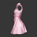 Pink Sleeveless High Neck Dress With Geometric Pattern And Waist Belt