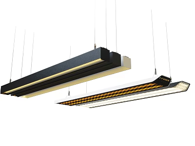 Modern Long Rectangular Pendant Lights With Black Frame And Yellow Striped Design For Interior 3d model