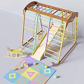 Kids Wooden Play Equipment With Swings Slide Ladders Rocking Horse Building Blocks And Colorful Mat