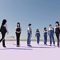 Students in School Uniforms Standing and Walking Outdoors With Blue Sky and Light Ground