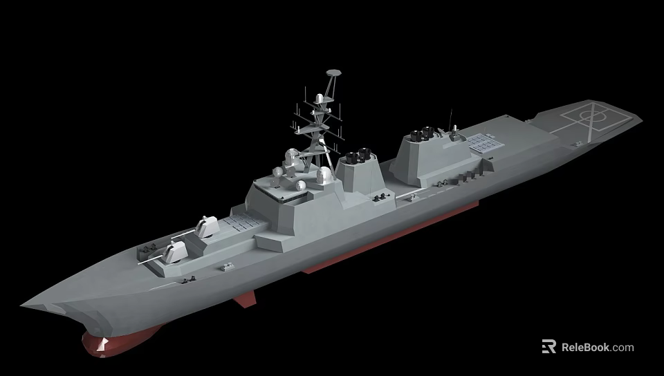 Modern Warship With Advanced Radar Systems And Turret Structures On Deck 3d model 