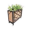 Wooden Flower Planter With Black Metal Cross Frame And Green Plants
