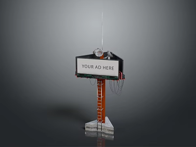 Industrial Equipment Billboard Structure With Red Metal Pole Base Support And Top Antenna Device 3d model