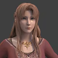 Game Movie Character With Long Blonde Hair Red Dress Purple Sash And Open Arms