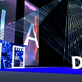 DIA Event Scene With Radial Lines Purple Blue Background And Human Figure Standee