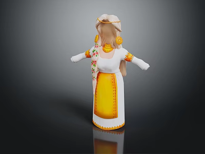 Traditional Folk Costume With White Blouse Yellow Skirt Floral Embroidery Headscarf And Earrings 3d model