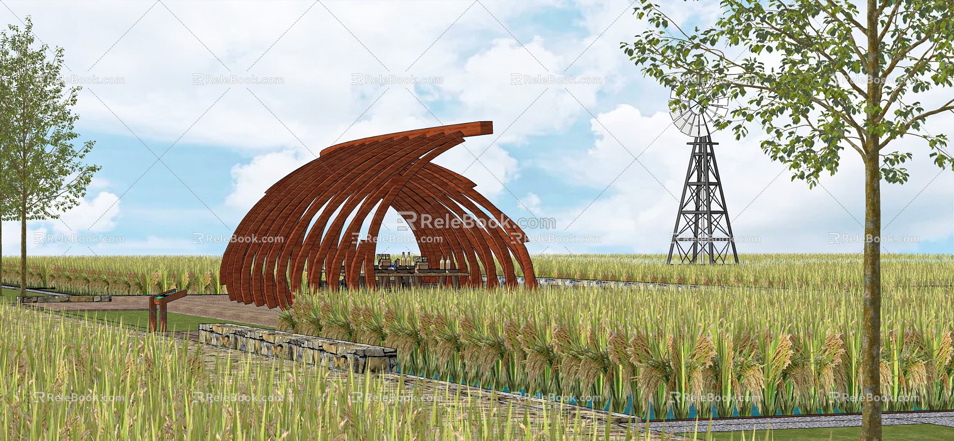 Modern Alien Landscape Corridor Rural Landscape Nongjiale Field Landscape Paddy Field Landscape Ecological Farm Beautiful Countryside Farmland Landscape Beautiful Countryside Revitalization and Transformation model