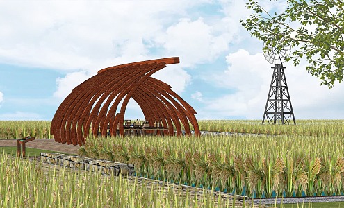 Modern Alien Landscape Corridor Rural Landscape Nongjiale Field Landscape Paddy Field Landscape Ecological Farm Beautiful Countryside Farmland Landscape Beautiful Countryside Revitalization and Transformation 3d model