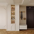 Modern Minimalist White Shoe Cabinet With Open Shelves Decorative Items Hanging Coat Rack And Bench