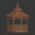 Outdoor Wooden Hexagonal Gazebo Structure With Tile Roof And Lattice Railings