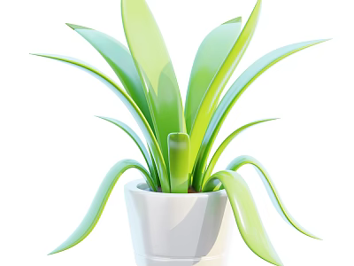 Lush Green Potted Plant with Long Fresh Leaves in White Ceramic Pot 3d model