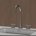 TOTO Brushed Metal Faucet With Two Handles On White Countertop And Wooden Wall