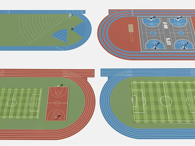 Football Field With Running Track And Basketball Court In Sports Facility Layout 3d model