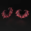 Red Bat Wing Shaped Decorative Ornament Set Two Pieces on Black Background 3d model