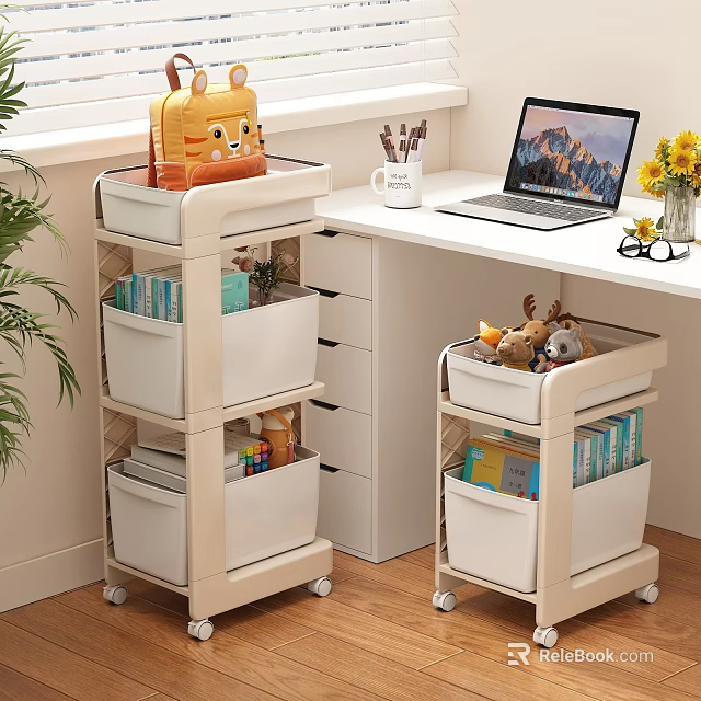 Shelving Unit with Wheels and Storage Bins for Books Toys Home Office 3d model 
