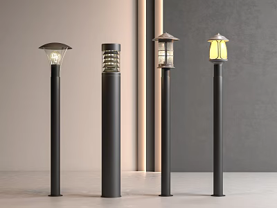 Modern Black Floor Lamps With Various Lampshade Designs In Minimalist Indoor 3d model
