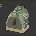 3D Architectural Model With Grid Frame Pink Staircase And Blue Windows