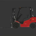 Red Industrial Forklift With Black Cab Front Forks And Reflective Surface 3d model