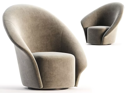 Modern Curved Single Sofa With Beige Fabric Upholstery And Round Black Base 3d model