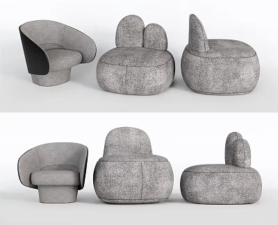 Modern Gray Fabric Single Seater Sofa With Rounded Shape And Various Designs 3d model