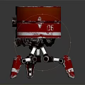 Red Robot Character With Mechanical Spider Creature And Yellow Glowing Eyes
