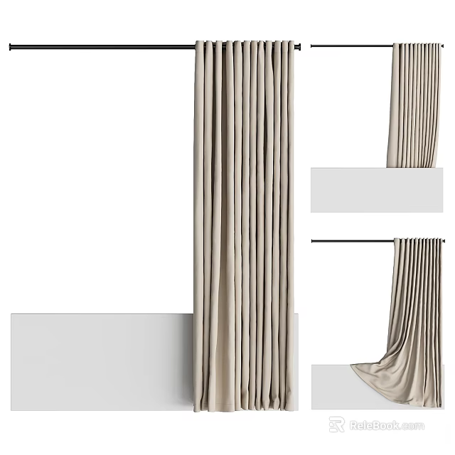 Elegant Beige Curtains With Soft Drapes Modern Hanging Style For Home Decor 3d model 