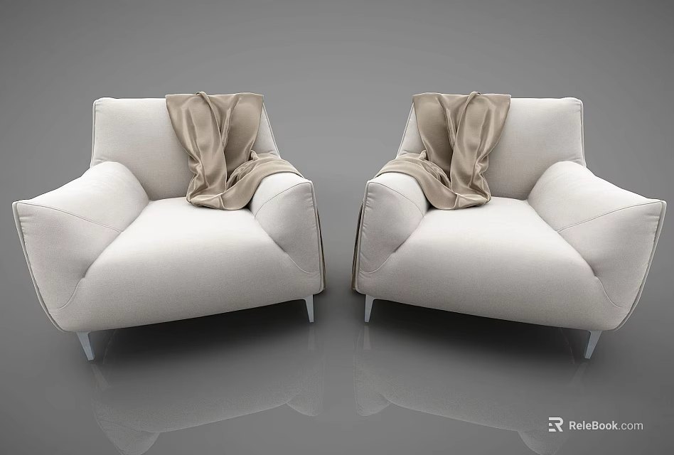 Modern Sofa And Coffee Table Set With White Upholstery And Beige Throws 3d model