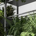 Hanging Basket Green Plants In Vertical Metal Frame With Various Foliage And Decorative Design