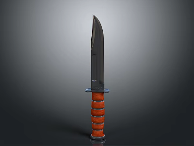 Tactical Military Knife with Black Sharp Blade and Orange Striped Handle for Outdoor Survival 3d model