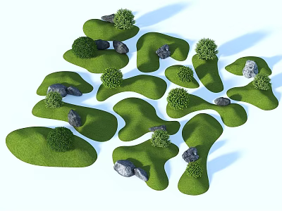 Karesansui Zen Garden Design With Green Grass Small Stones And Shrubs 3d model