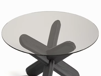 Modern Round Table With Glass Top And Wooden Cross Base Design 3d model