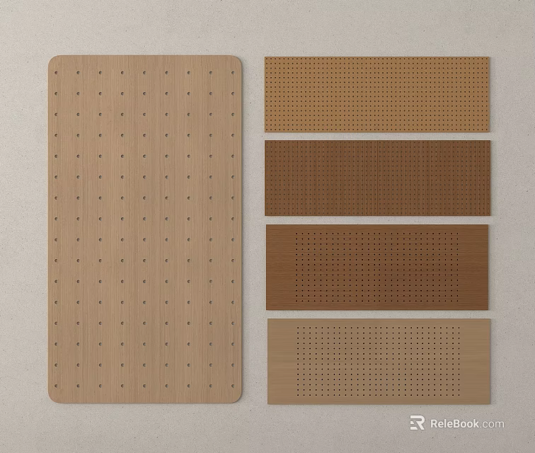 Wooden Wall Panels In Different Brown Tones With Perforated Dots And Striped Patterns 3d model