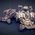 Futuristic Tank Detailed Mechanical Design With Large Wheels And Weapon Systems