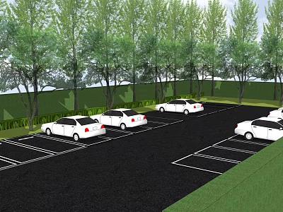 Outdoor Parking Lot With White Cars Surrounded By Trees Parking Lines And Green Grass 3d model