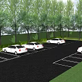Outdoor Parking Lot With White Cars Surrounded By Trees Parking Lines And Green Grass
