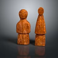 Handcrafted Wooden Human Figure Carvings With Textured Surface And Brown Tone