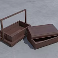 Brown Wooden Boxes With Handle And Open Lid On Gray Surface 3d model