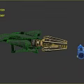 Futuristic Sci Fi Weapon With Metallic Structure And Red Detachable Component