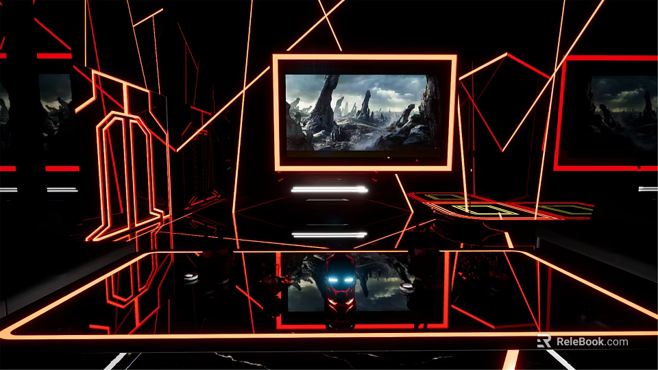 Modern KTV Room Interior With Neon Lights Large Screen And Sound System 3d model 