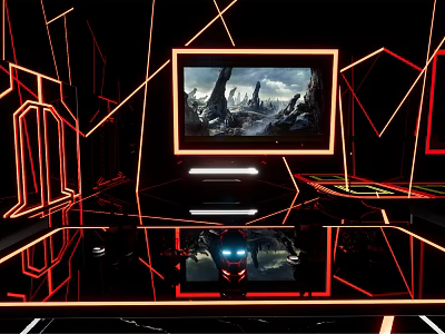 Modern KTV Room Interior With Neon Lights Large Screen And Sound System 3d model