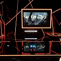 Modern KTV Room Interior With Neon Lights Large Screen And Sound System