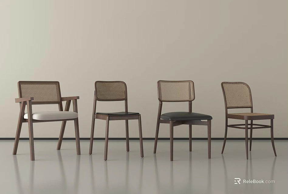 Modern Leisure Chairs With Wooden Frames Woven Backs And Various Colored Seats 3d model 