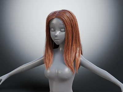 Posed Human Mannequin Figure with Long Red Hair and Detailed Breast Features 3d model