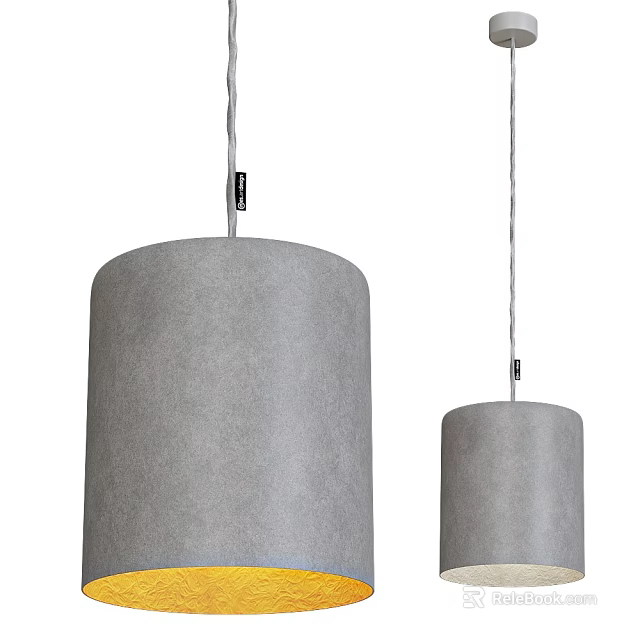Two Gray Cylindrical Fabric Pendant Lights Hanging With Thin Metal Cords 3d model