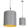 Two Gray Cylindrical Fabric Pendant Lights Hanging With Thin Metal Cords 3d model