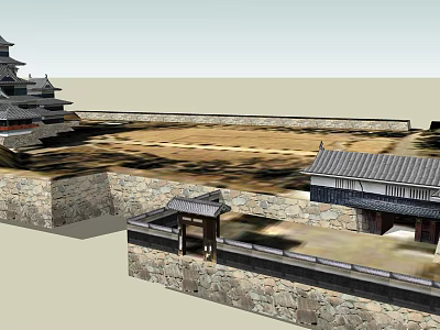 Traditional Japanese Castle Architecture With Stone Walls And Multi tiered Wooden Roofs 3d model