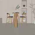 Modern Wooden Bar Counter With Two Bar Stools Plant And Wall Decor In Light Room