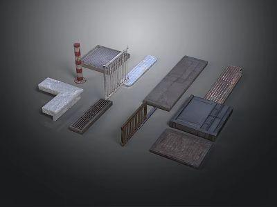 Diverse Scene Components With Concrete Metal Platforms Railings Pipes And Steps 3d model