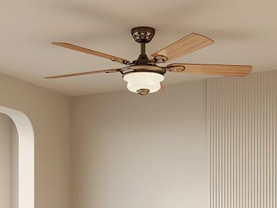 Elegant Ceiling Fan With Light Wooden Blades And White Fixture For Modern Room Decor 3d model