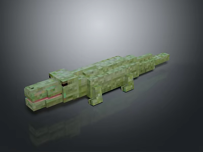 Minecraft Crocodile Pixel Art 3D Model With Green Scales And Red Mouth 3d model